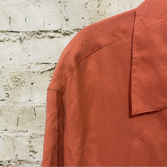 Caribbean Orange Silk Cotton Flamingo Embroidered Button Up - Picture 2 of 5
